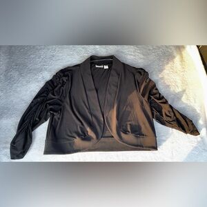 Cato Black Cropped Open-Front Jacket with Ruched Sleeves